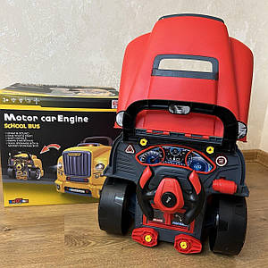 Дитячий ігровий набір інструментів "Автосервіс" із двигуном і кермом 59 предметів. Автотренажер D001-1 Червоний