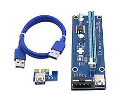 Райзер v006 USB 3.0 PCI-E 1X — 16X Riser для відеокарт 60 см molex sata молекс сата майнінг 1060 470 580 480