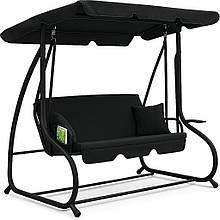 Велика гойдалка з подушками Leobro Luxury до 300 кг чорний, качеля садова посилена