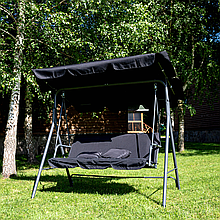 Гойдалка садова на 3 особи з подушками і козирком Leobro чорна