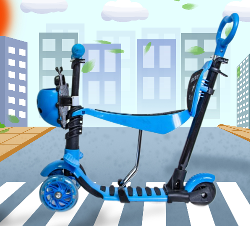 Дитячий самокат Scooter 5 в 1 з батьківською ручкою самокат-біговел Сонечко самокат із кошиком скутер