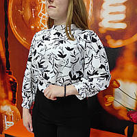 Блуза OKIRA жіноча рукав 3/4 коротка бант принт 42/44 біла