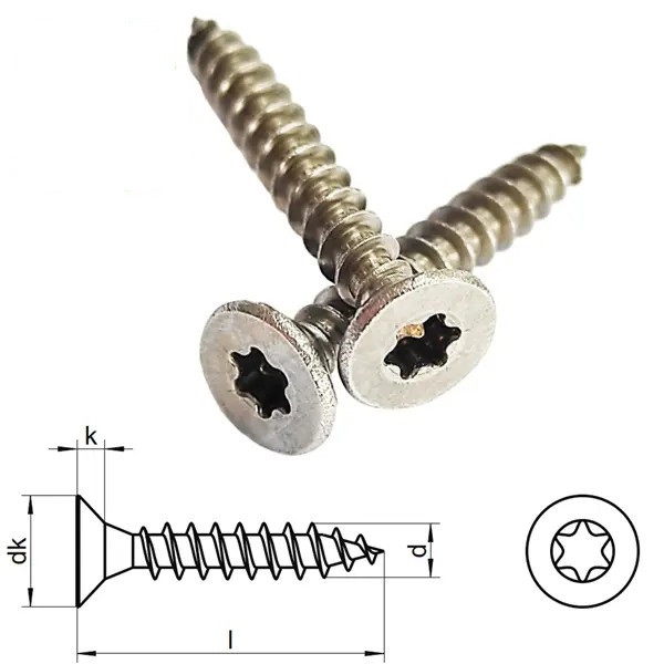 Саморіз із потайною головкою WS 9130 під TORX, нержавіюча сталь A2, 4,5 X 25 мм 100 шт, фото 1
