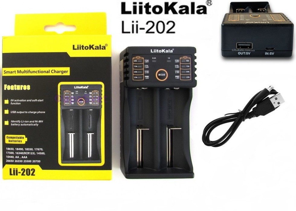 Зарядний пристрій LiitoKala Lii-202 Оригінал (AA, AAA, Li-ion, NiMh, NiCd, 18650, 26650 та ін.)
