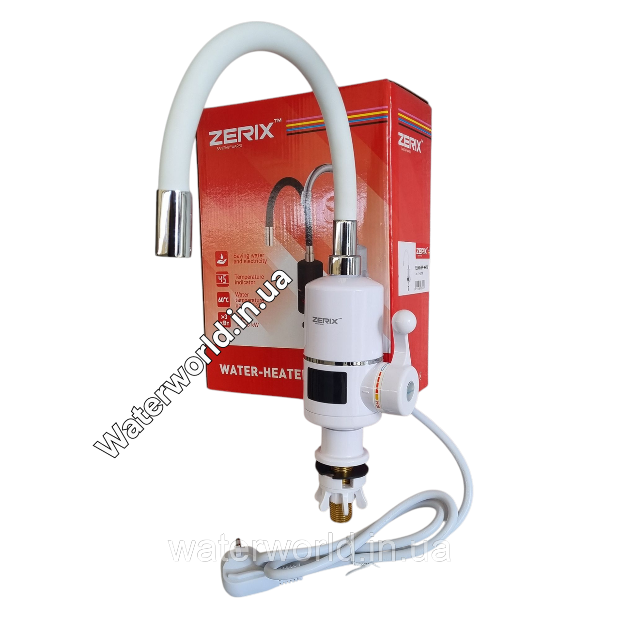 Проточний водонагрівач із гнучким виливом TM.ZERIX ELW 06EF White 3 кВт з дисплеєм індикатора температури