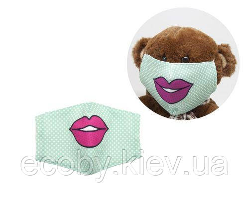 Багаторазова 4-шарова захисна маска "Губки" розмір 3, 7-14 років (зелений), фото 1