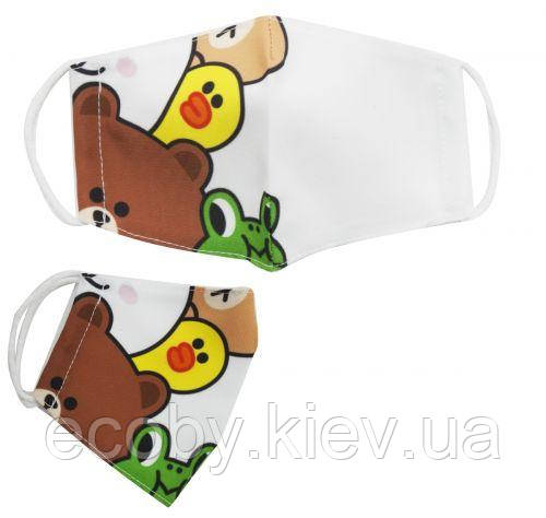 Багаторазова 4-шарова захисна маска "Line Friends" розмір 3, 7-14 років, фото 1