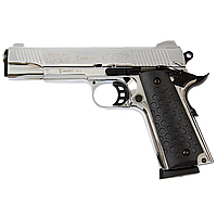 Стартовий пістолет Kuzey 911 engraved matte chrome, чорні ручки, з дод. магазином (Colt 1911)