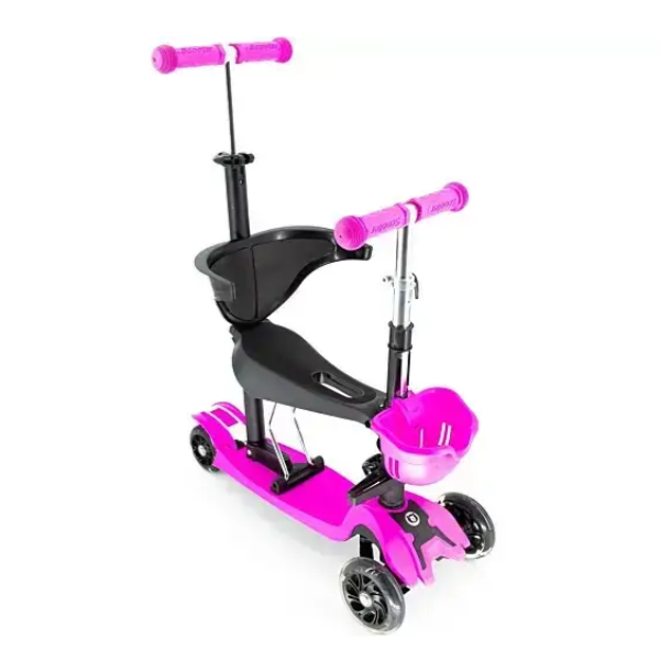 Дитячий самокат 5 в 1 Scooter Smart з батьківською ручкою рожевий, фото 1