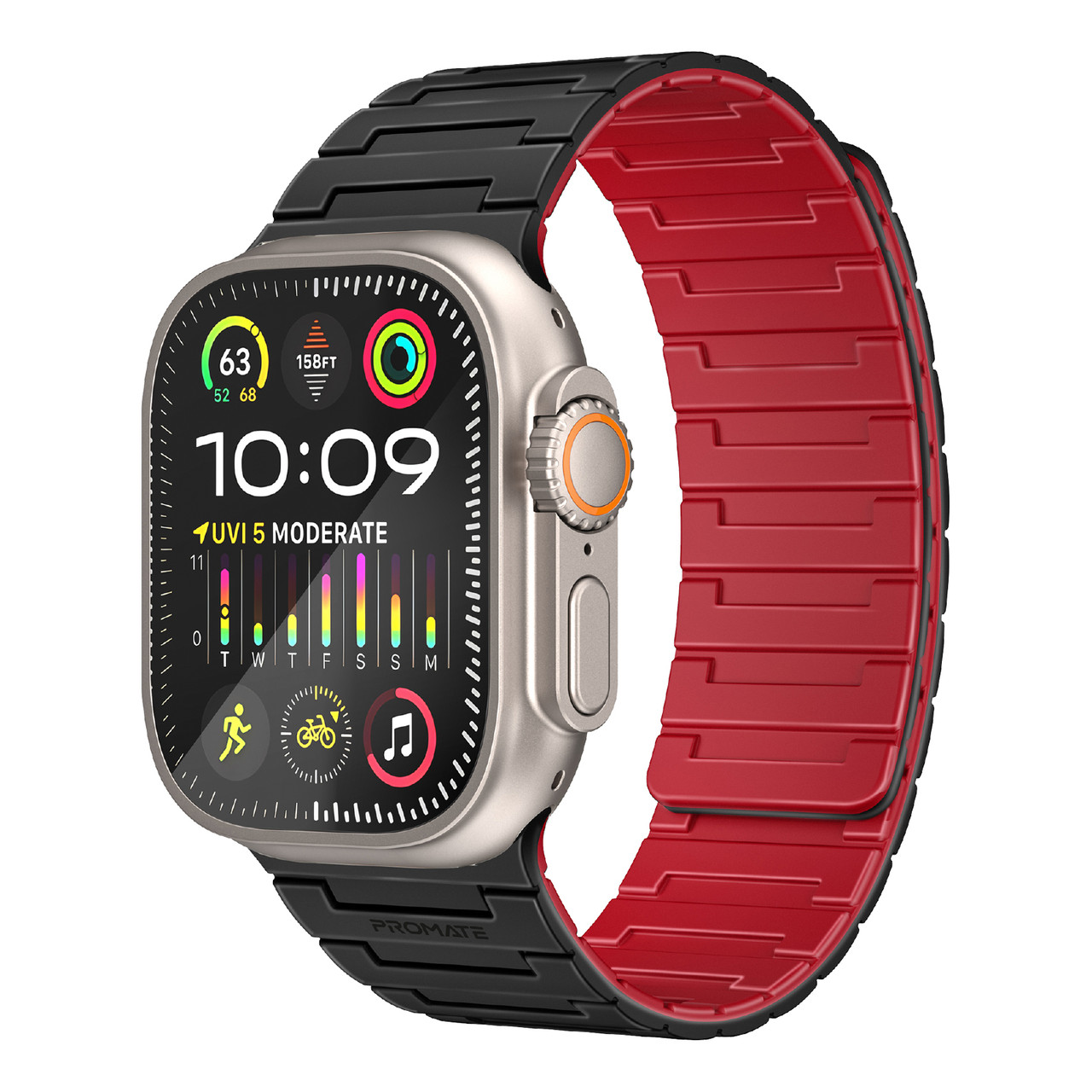 Силіконовий ремінець Promate Magband-MS для Apple Watch 42/44/45/49 мм, серії 1-9, SE, Ultra 1-2 Black (magband-ms.black)