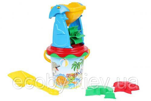 Пісочний набір "Мельниця 5" (дрібниця, ведмедик, лопатка, сито, 2 пасочки), фото 1