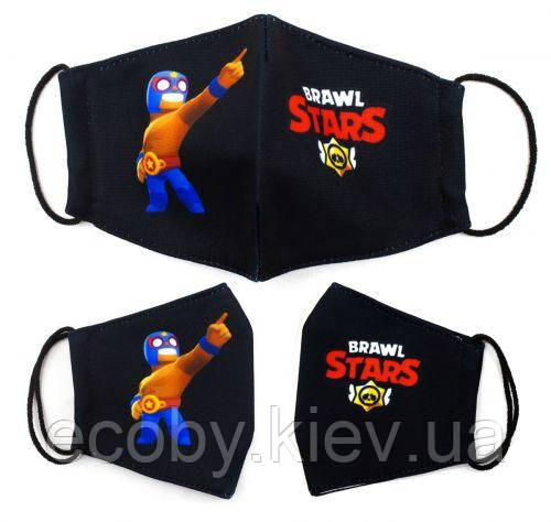 Багаторазова 4-шарова захисна маска "BRAWL STARS Ель Примо" розмір 3, 7-14 років, фото 1