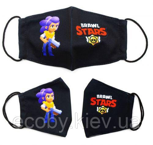 Багаторазова 4-шарова захисна маска "BRAWL STARS Шеллі " розмір 3, 7-14 років, фото 1
