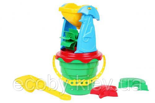 Пісочний набір "Мельниця 4" (мельниця, ведьорко, лопатка, сито, 2 пасочки), фото 1