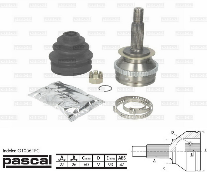 ШРУС, привод, граната зовнішня (27Z/26Z/60ММ, ABS: 47) HYUNDAI SANTA FÉ I, SONATA IV 2.0-2.7 06.98-03.06, фото 1