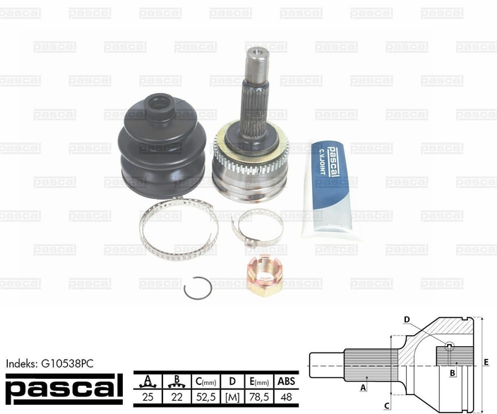 ШРУС, привод, граната зовнішня (25Z/22Z/2,5ММ, ABS: 48) HYUNDAI GETZ, I30 1.3/ 1.6 / 1.6D 09.02-11.11, фото 1