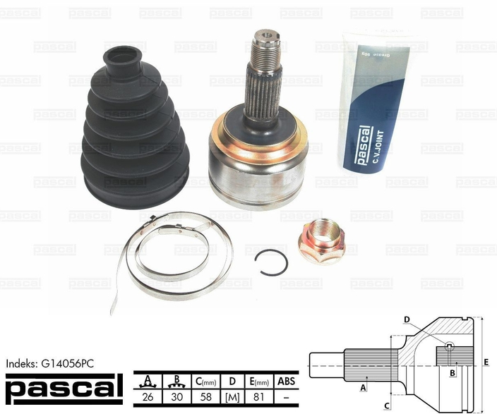 ШРУС, привод, граната зовнішня (26Z/30Z/58ММ) HONDA CIVIC VIII 1.4 / 1.8 09.05-, фото 1