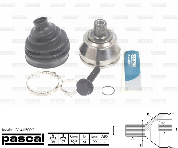 ШРУС, привод, граната зовнішня (38Z/27Z/29,5ММ) AUDI A6 ALLROAD C6, A6 C6, A8 D3 2.0-6.0 10.02-08.11, фото 1