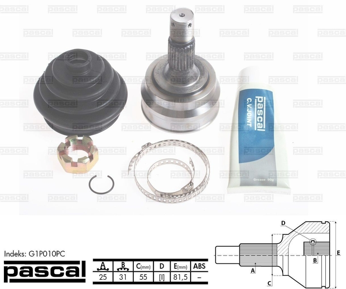 ШРУС, привод, граната зовнішня (25Z/31Z/55ММ) PEUGEOT 205 II, 405 II 1.4/1.6 / 1.9D 10.87-09.98, фото 1
