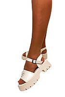 Жіночі бежеві босоніжки на широку стопу тракторна підошва 36 37 38 39 40 41