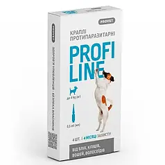 Краплі на холку для собак PROVET Profiline до 4 кг, інсектоакарицид 4 піпетки по 0,5 мл