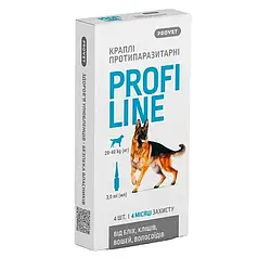 Краплі на холку для собак PROVET Profiline від 20 до 40 кг, інсектоакарицид 4 піпетки по 3 мл