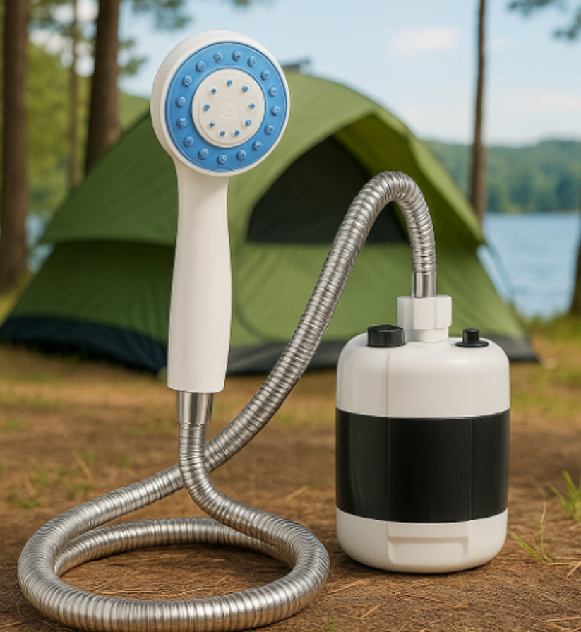 Душ портативний, металевий шланг, Portable Outdoor Shower з акумулятором та USB зарядкою