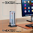 USB-C хаб 10-в-1 Promate GegaTower-60W Grey (gegatower-60w), фото 3