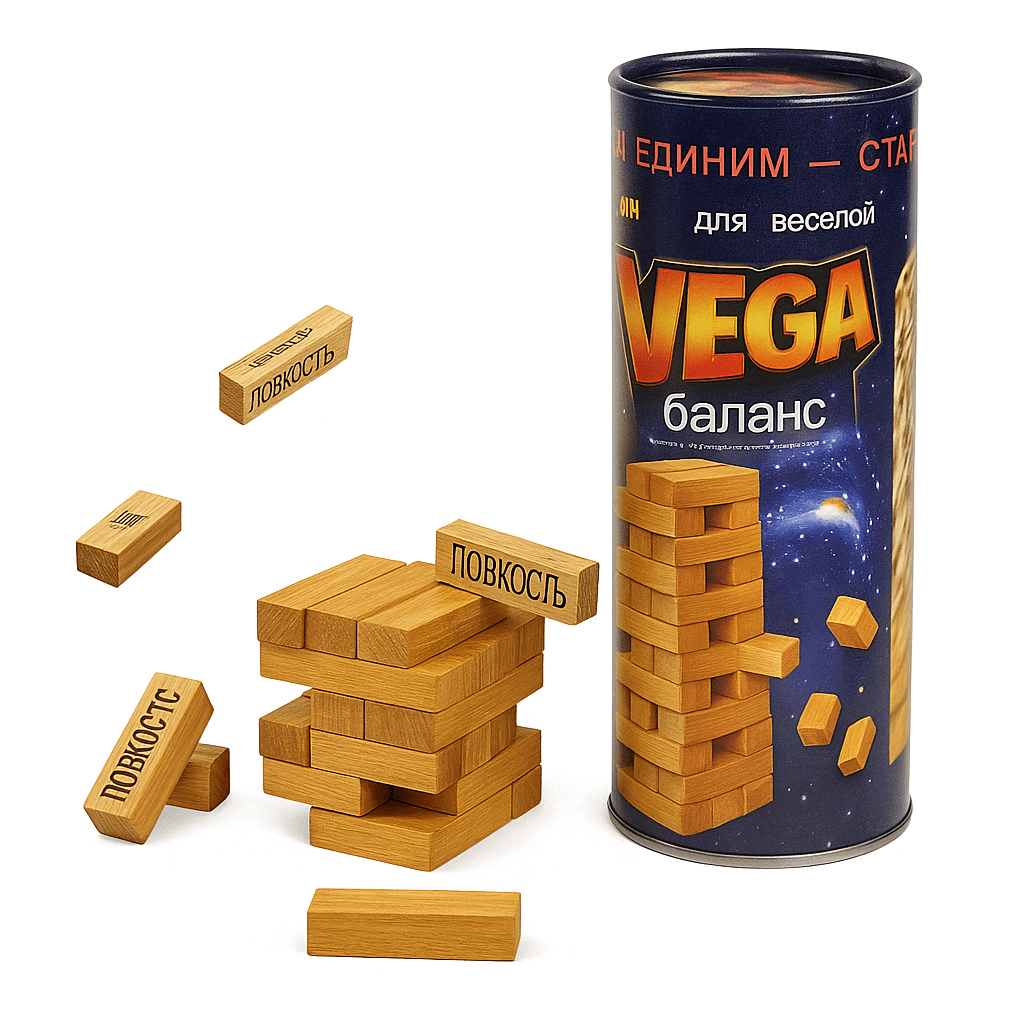 Настільна баштова гра «Вега» (Jenga), 3 в 1 - дерев'яні бруски, конструктор