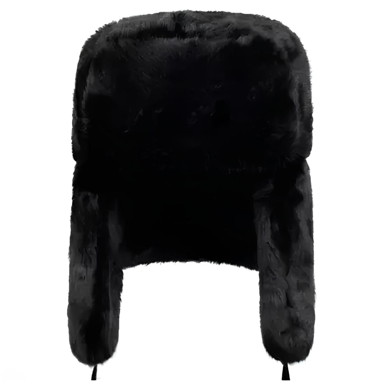 Шапка вушанка чорна з штучного хутра тепла зимова шапка для чоловіків і жінок