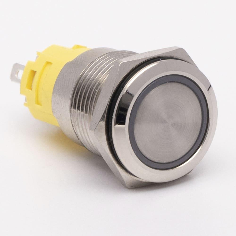 Кнопка металева КНМ-UL-16-FJ-E 9-24V 1NO1NC плоска 5A, блакитний