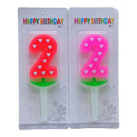 Свічка-цифра (неон) із серцем "2", 5 см