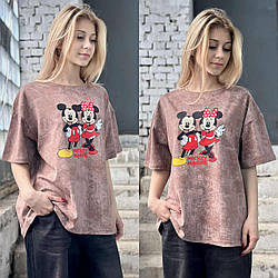 Футболка  підліткова оверсайз Мінні і Міккі Маус, варьонка, розміри 34-42 на рости 134-160