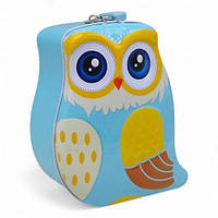 Скарбничка металева із замочком "Сова", блакитна