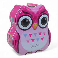 Скарбничка металева із замочком "Сова", рожева