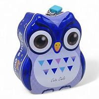 Скарбничка металева із замочком "Сова", синя