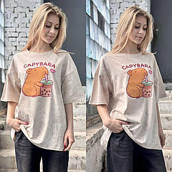 Футболка  підліткова оверсайз Капібара, розміри 34-42 на рости 134-160