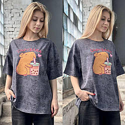 Футболка  підліткова оверсайз Капібара, розміри 34-42 на рости 134-160