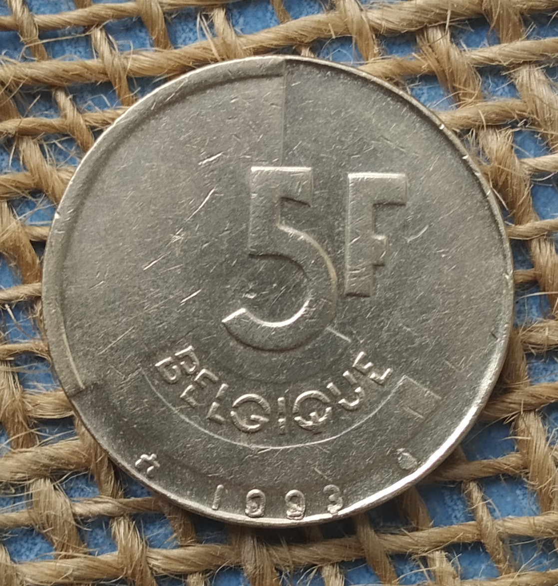 5 франкiв 1993 року. Бельгiя