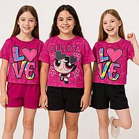 Летний комплект для девочки футболка с принтом + шорты с карманами