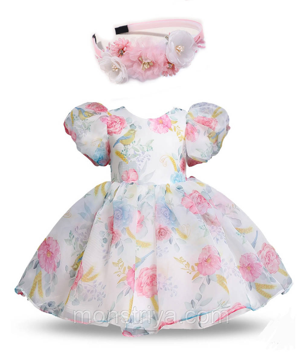 Трендове літнє квіткове плаття для дівчинки+ обруч, НОВИНКА 2024 року, на зріст 120 см