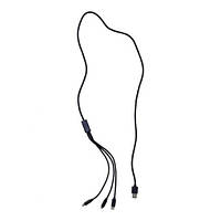 Кабель тканинний 3 в 1, MicroUSB, Type-C і Lightning (чорний)