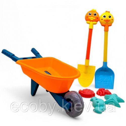Пісочний набір із тачкою 50 см — 2 лопатки, 4 формочки, фото 1