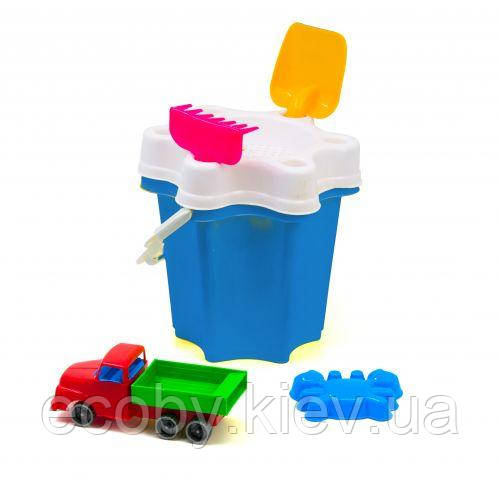 Відро "Квіточка" з машинкою й пісочним набором (синє), фото 1