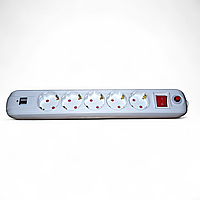 Розетка электрическая Quantum на 5 гнезд с заземлением, выключателем и 2 USB, защита CP/SP, белая