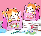 Пакет пакувальний фігурний з ручкою Котик у рожевій сумці для солодощів із зіп застібкою 25х26х5 см, фото 2