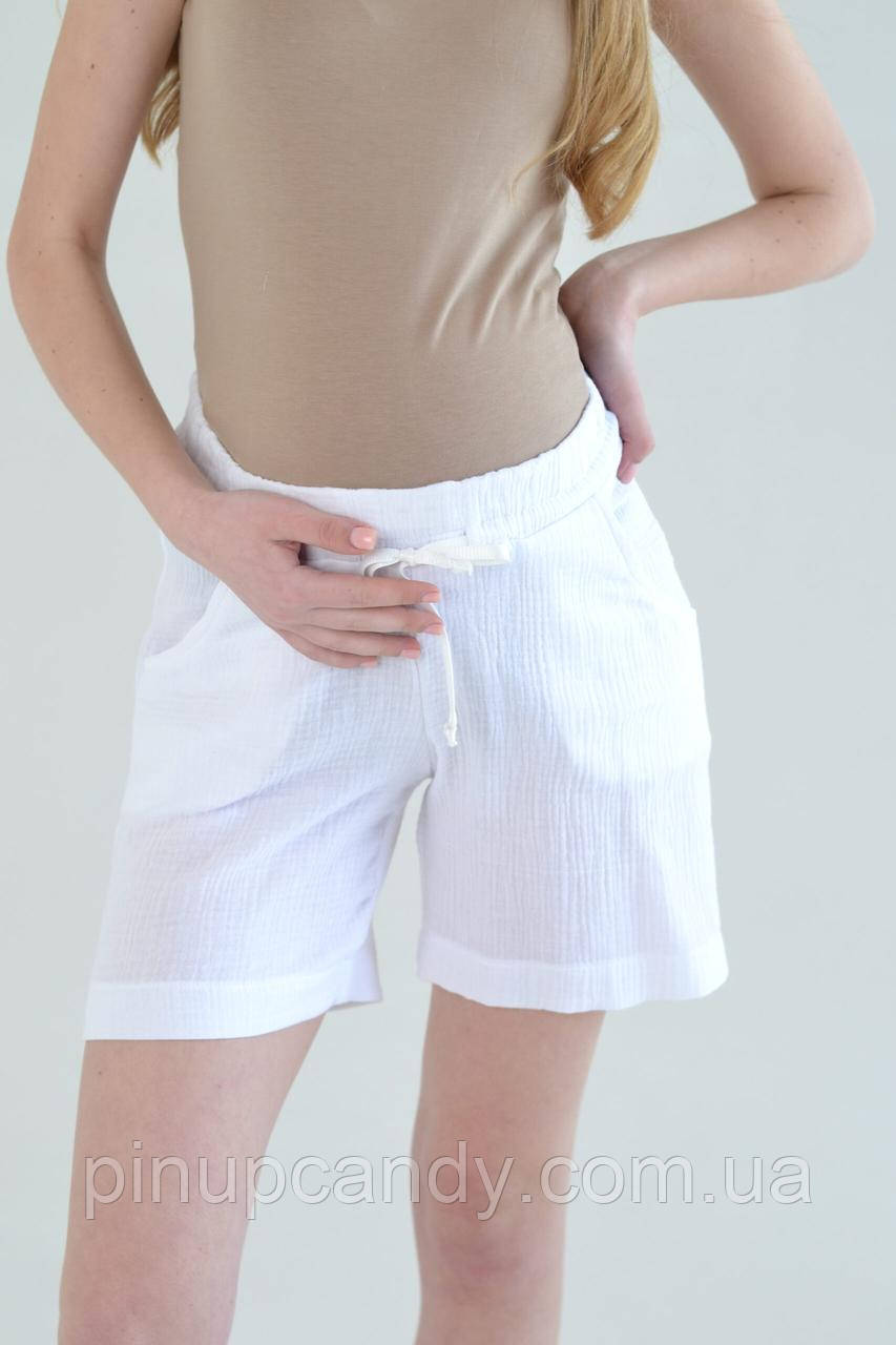 Шорти для вагітних муслін жатка Sofa білі (розміри: 42-56), фото 1