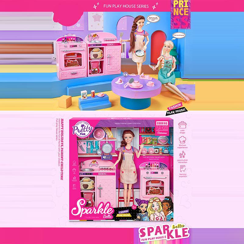 Лялька з меблями 7012 (24) кухонні меблі, посуд, продукти, висота ляльки 29 см, рухомі елементи, відкривні дверцята, в коробці