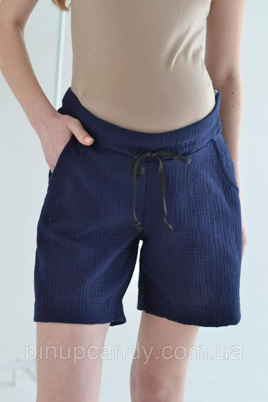 Шорти для вагітних муслін жатка Sofa темно-сині (розміри: 42-56), фото 1