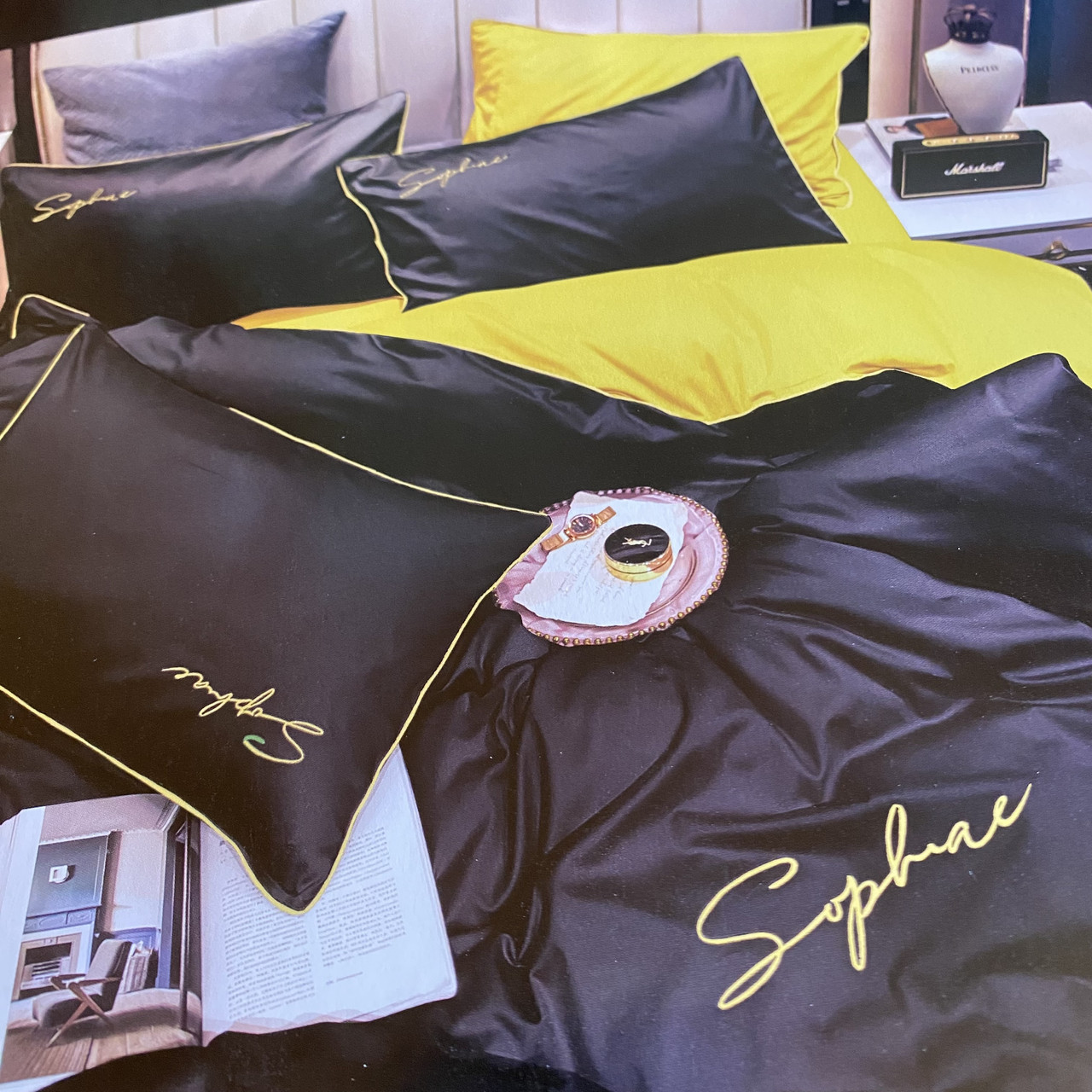 Готовий комплект сатинової постільної білизни високої якості Євро розміру, фото 1